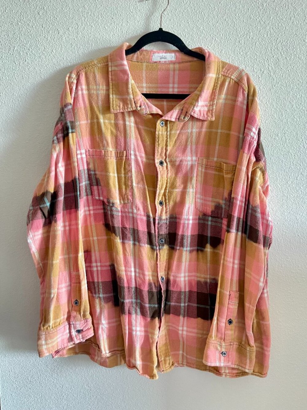 Shop Talulah Pink Orange Plaid Oversized Button Down Shirt Shacket Women’s Large